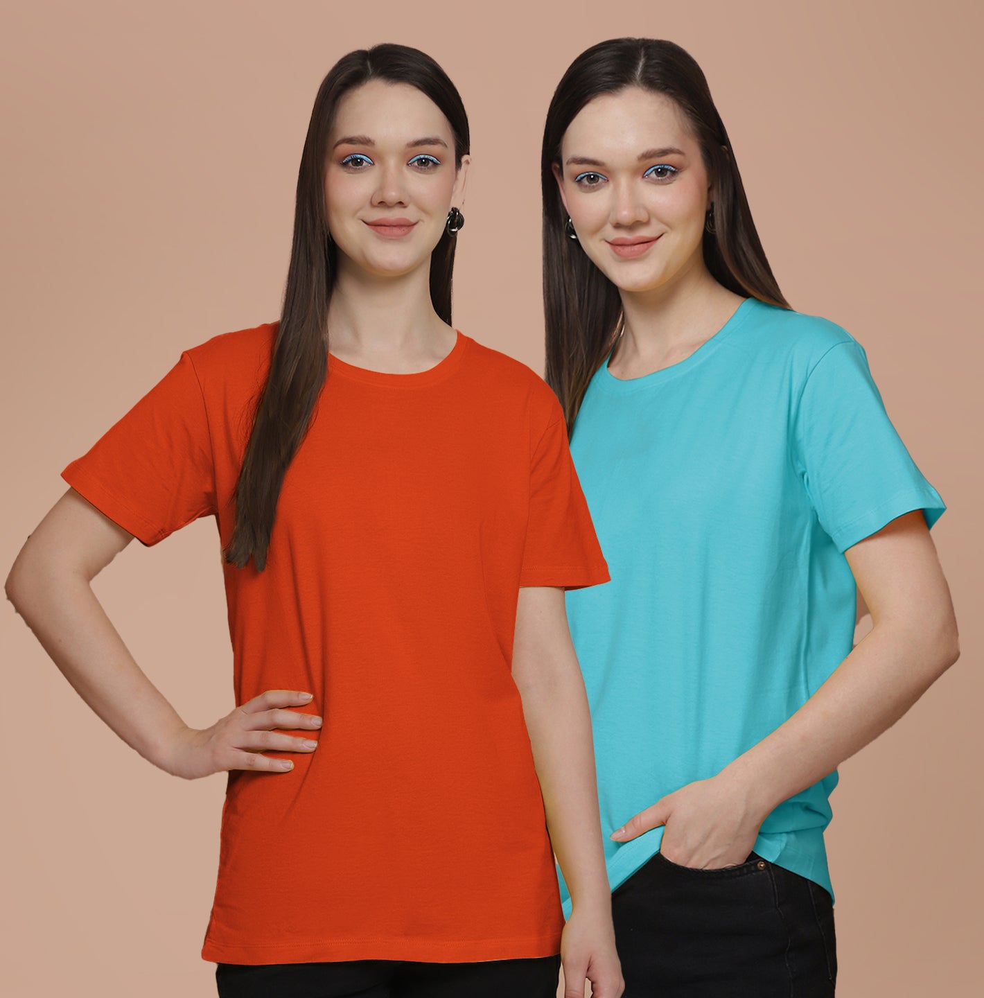 Friskers Pack Of 2 Orange Combination Round Neck Half Sleeves Long T-Shirt