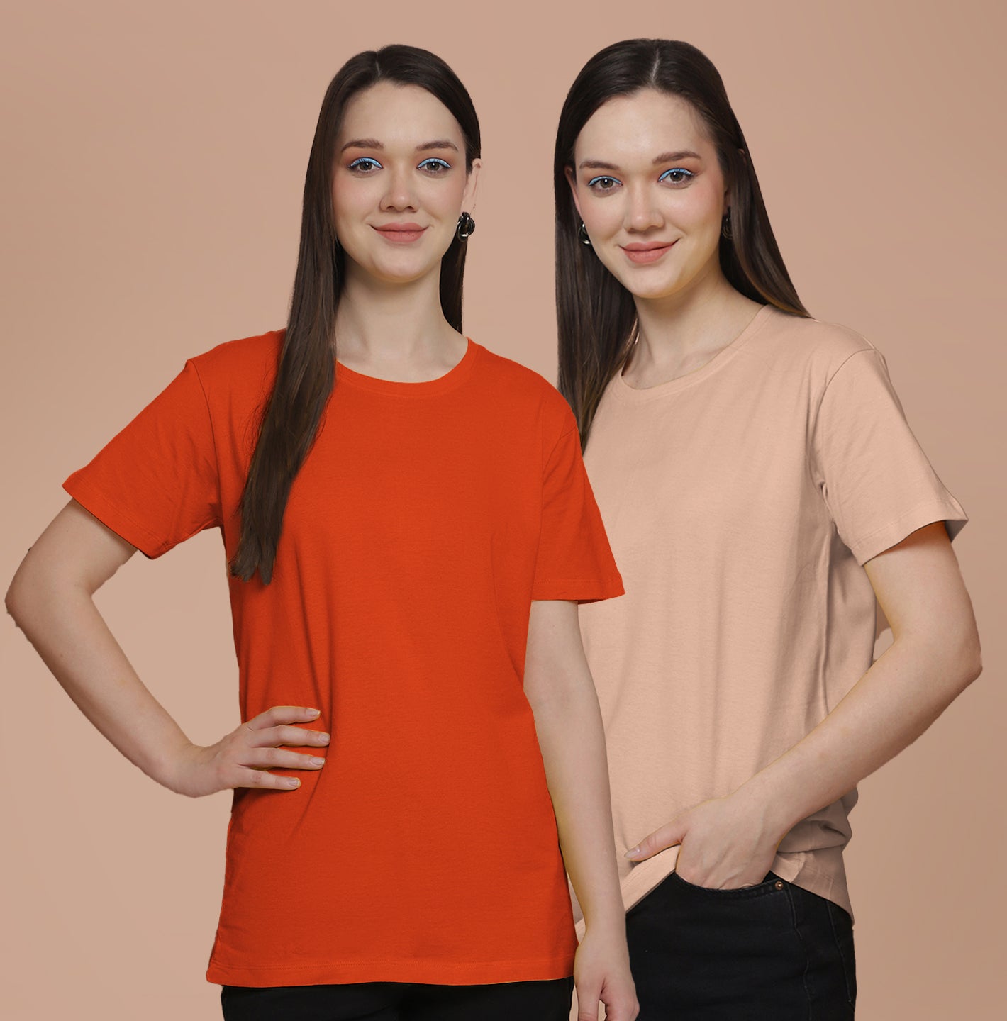 Friskers Pack Of 2 Orange Combination Round Neck Half Sleeves Long T-Shirt