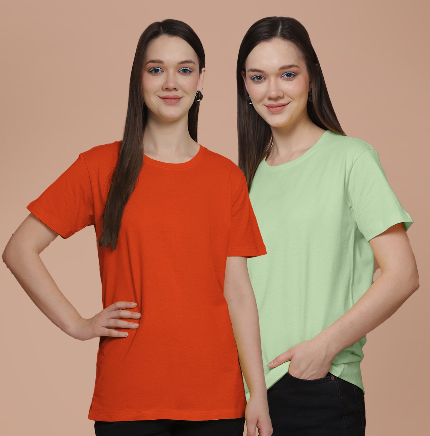Friskers Pack Of 2 Orange Combination Round Neck Half Sleeves Long T-Shirt