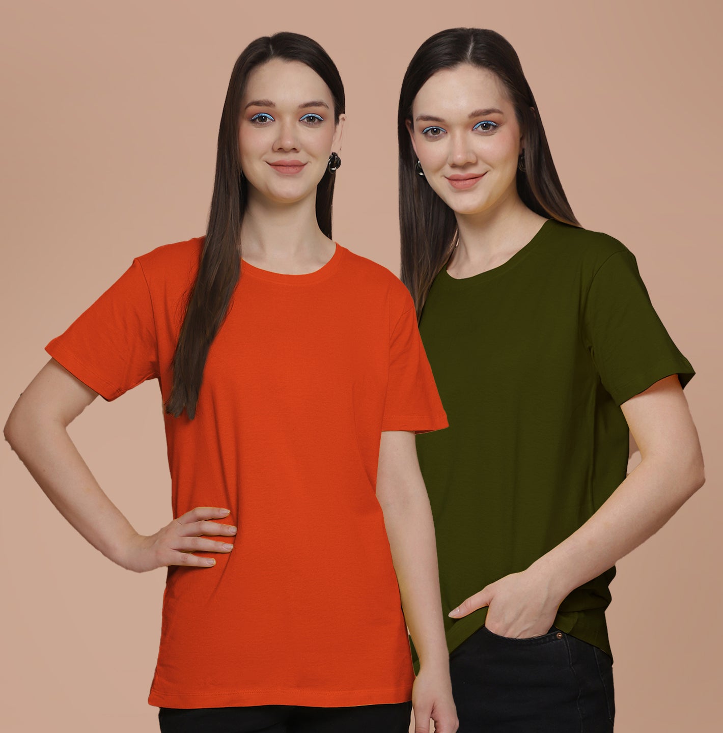 Friskers Pack Of 2 Orange Combination Round Neck Half Sleeves Long T-Shirt