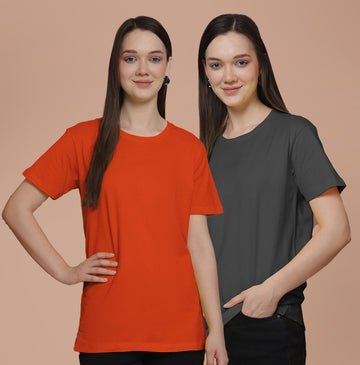 Friskers Pack Of 2 Orange Combination Round Neck Half Sleeves Long T-Shirt