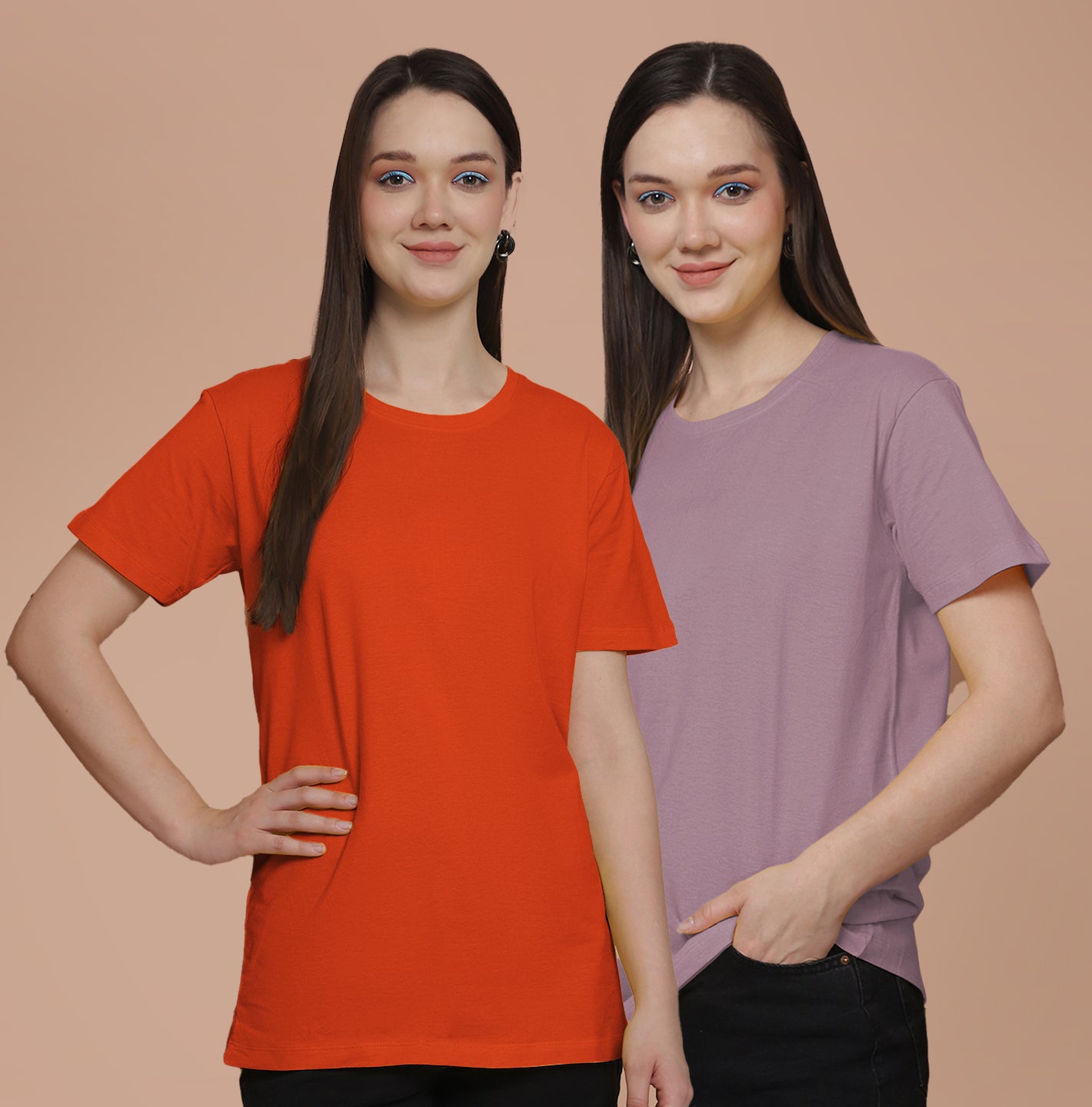 Friskers Pack Of 2 Orange Combination Round Neck Half Sleeves Long T-Shirt