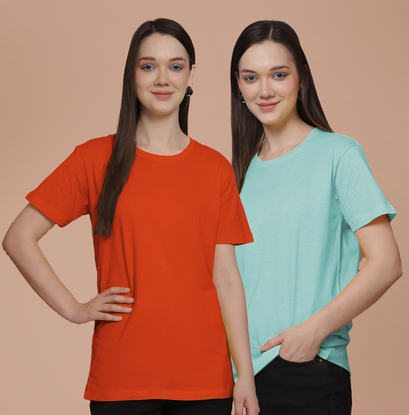 Friskers Pack Of 2 Orange Combination Round Neck Half Sleeves Long T-Shirt