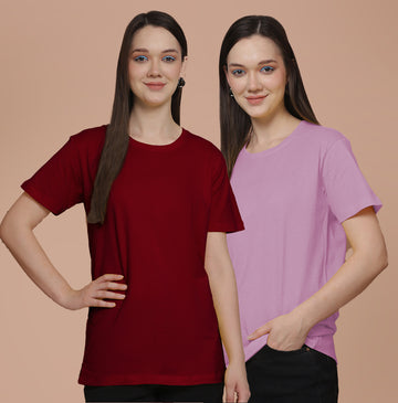 Friskers Pack Of 2 Maroon Combination Round Neck Half Sleeves Long T-Shirt