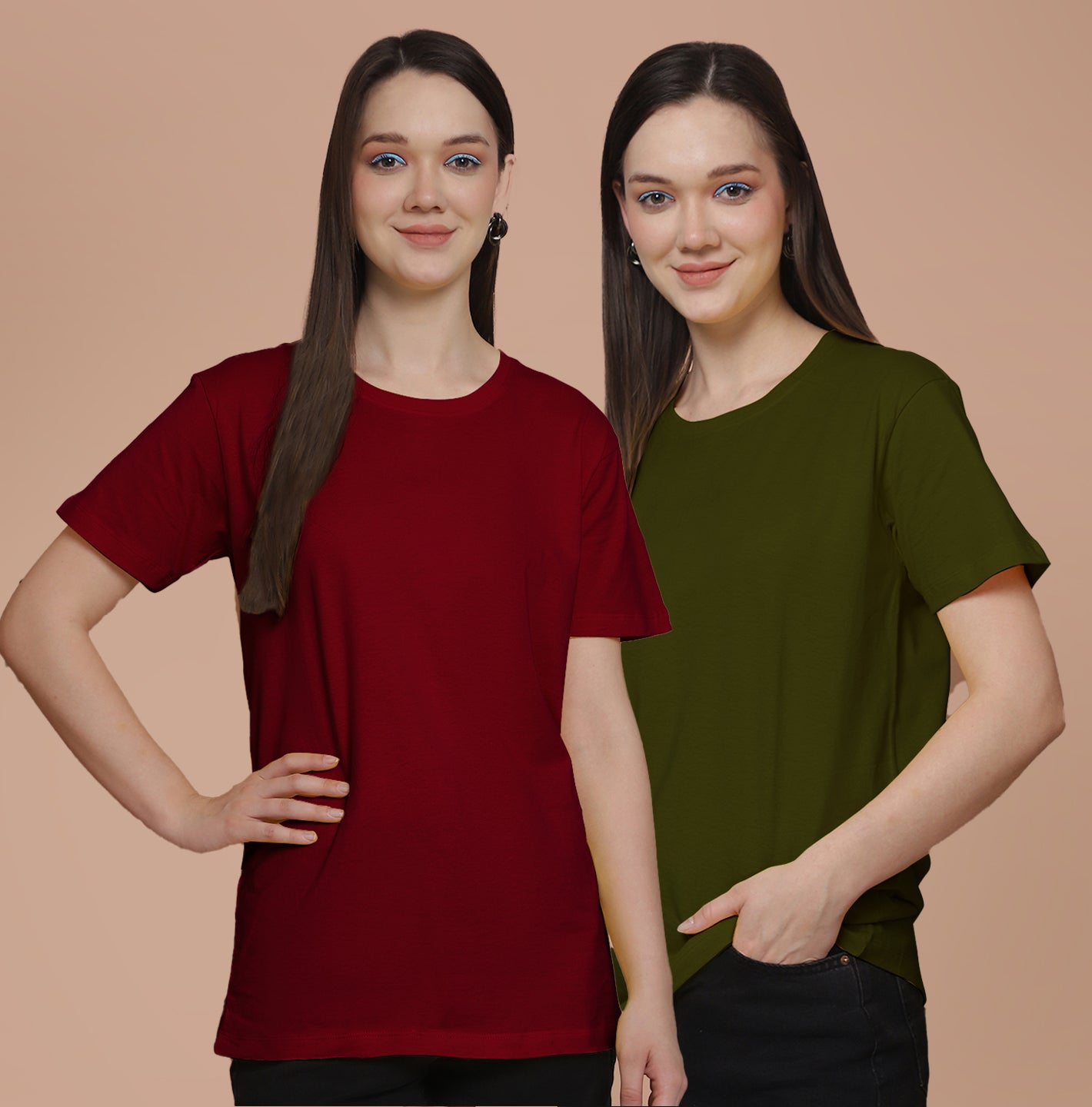 Friskers Pack Of 2 Maroon Combination Round Neck Half Sleeves Long T-Shirt