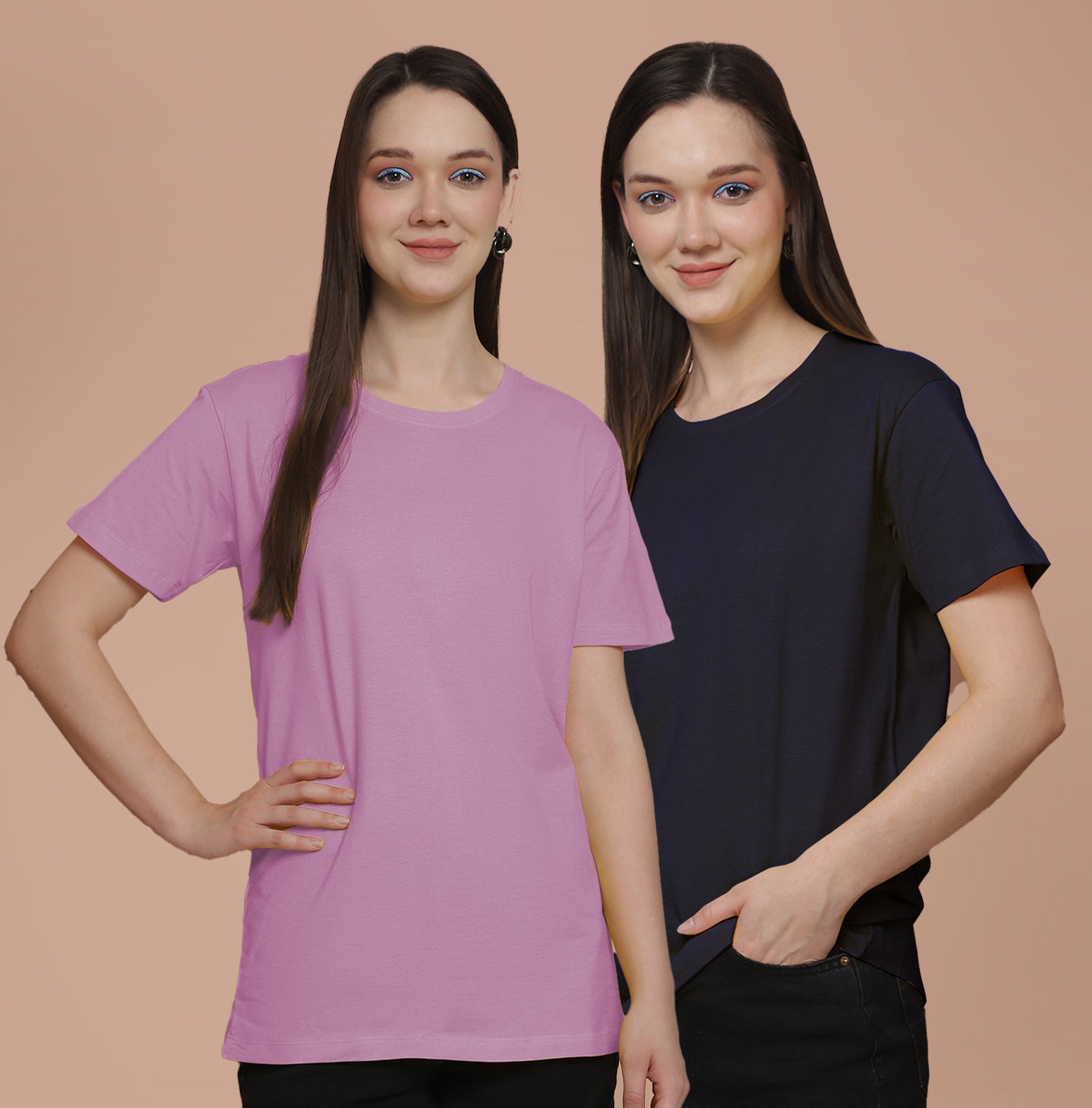 Friskers Pack Of 2 Purple Combination Round Neck Half Sleeves Long T-Shirt