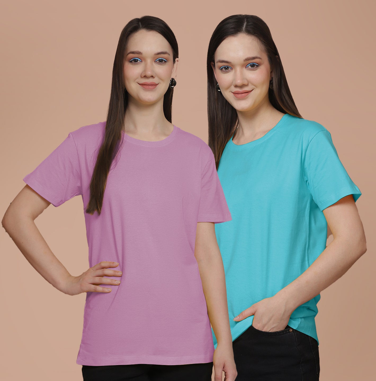 Friskers Pack Of 2 Purple Combination Round Neck Half Sleeves Long T-Shirt