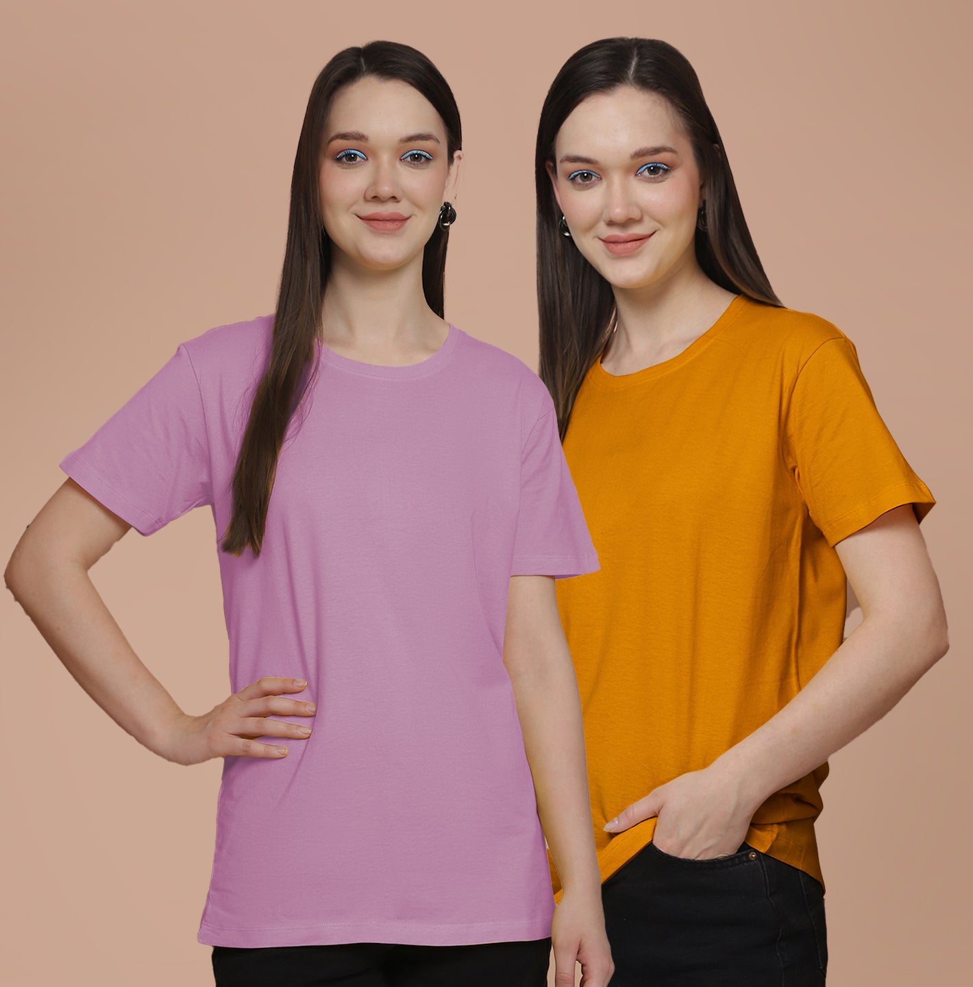 Friskers Pack Of 2 Purple Combination Round Neck Half Sleeves Long T-Shirt