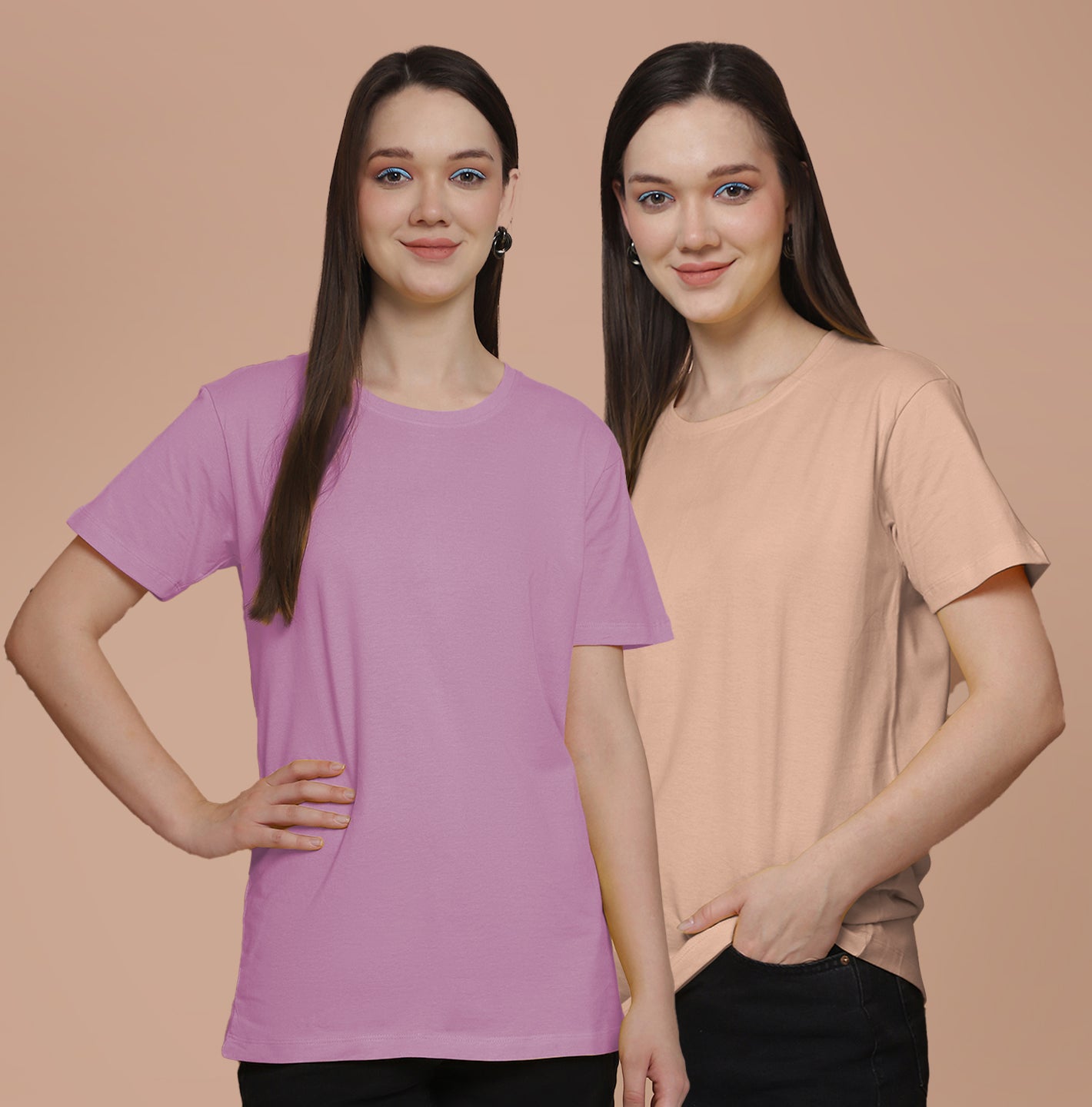 Friskers Pack Of 2 Purple Combination Round Neck Half Sleeves Long T-Shirt
