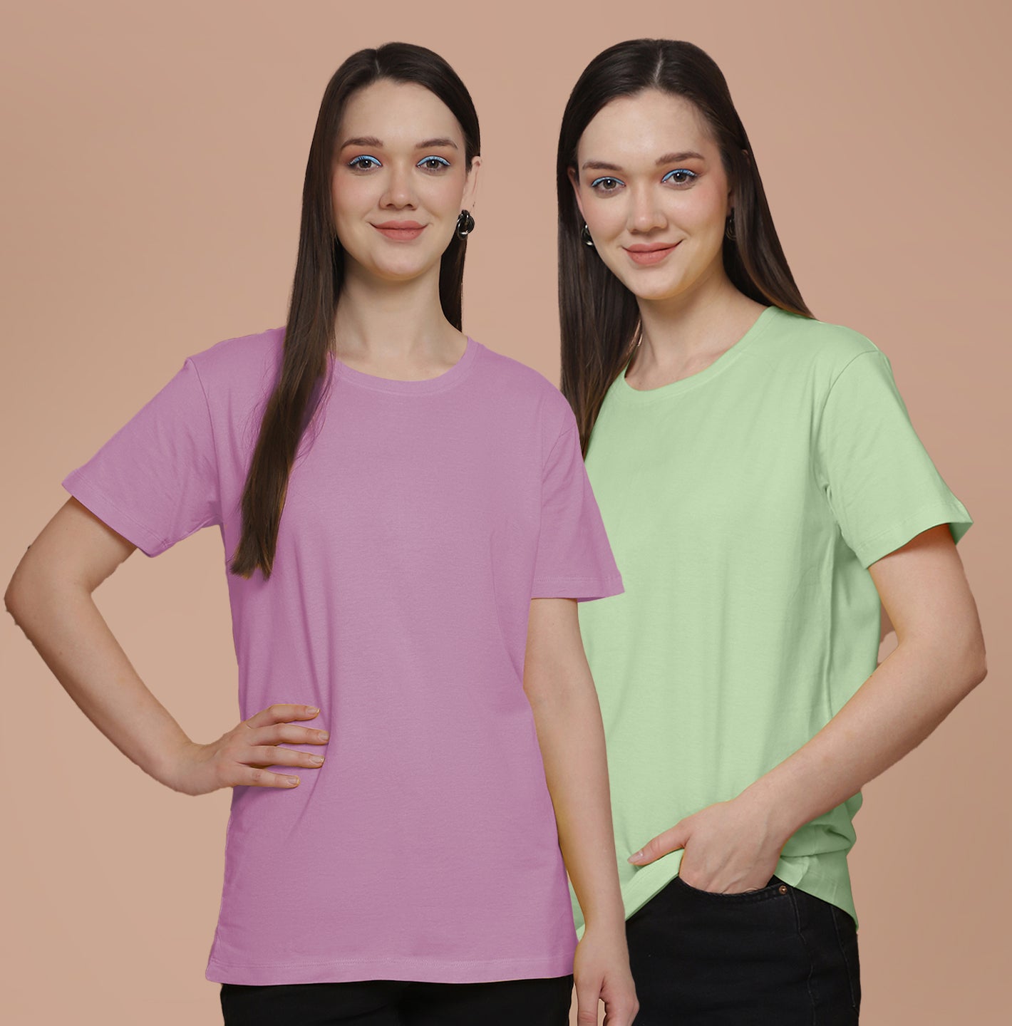 Friskers Pack Of 2 Purple Combination Round Neck Half Sleeves Long T-Shirt