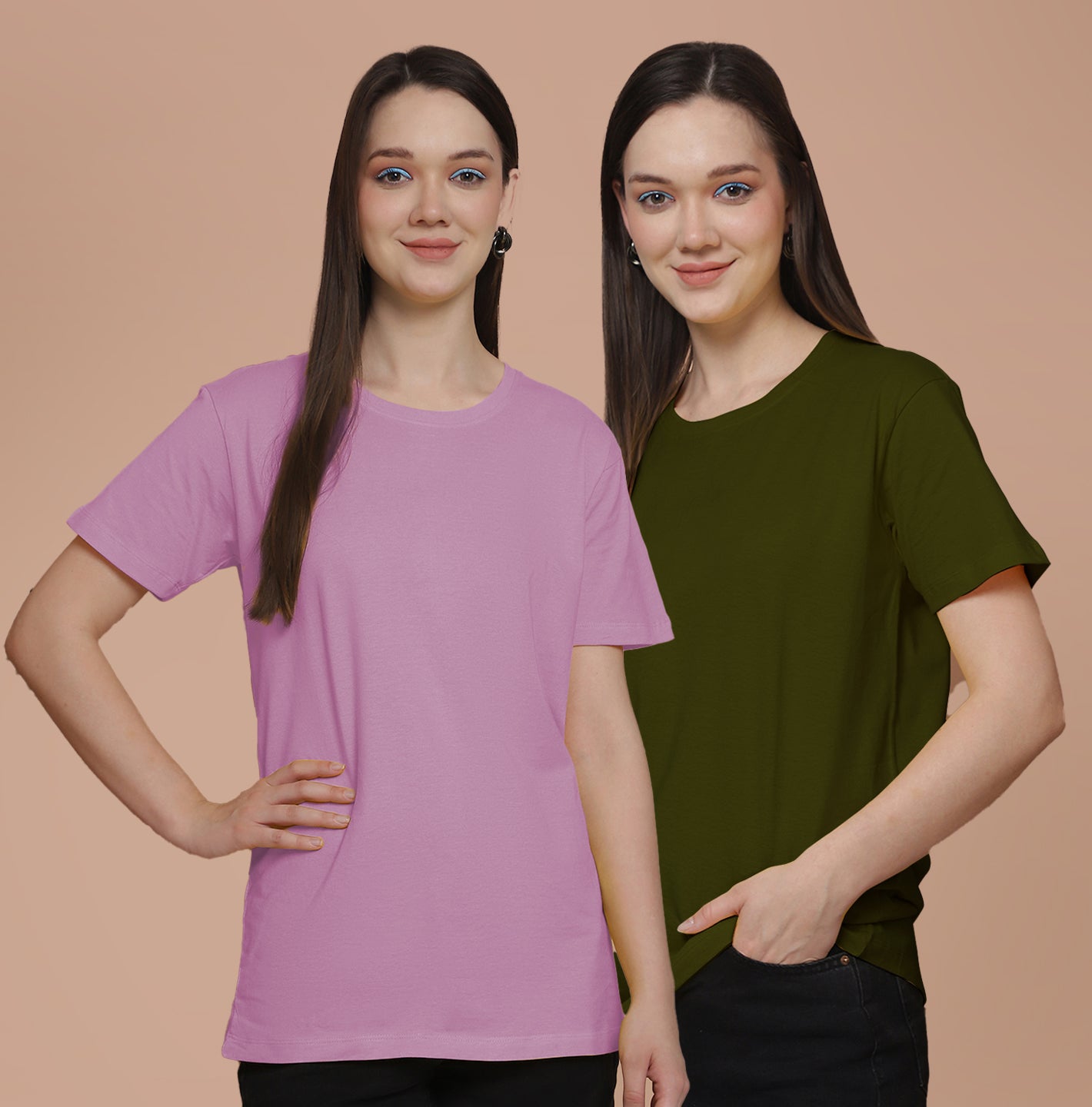 Friskers Pack Of 2 Purple Combination Round Neck Half Sleeves Long T-Shirt