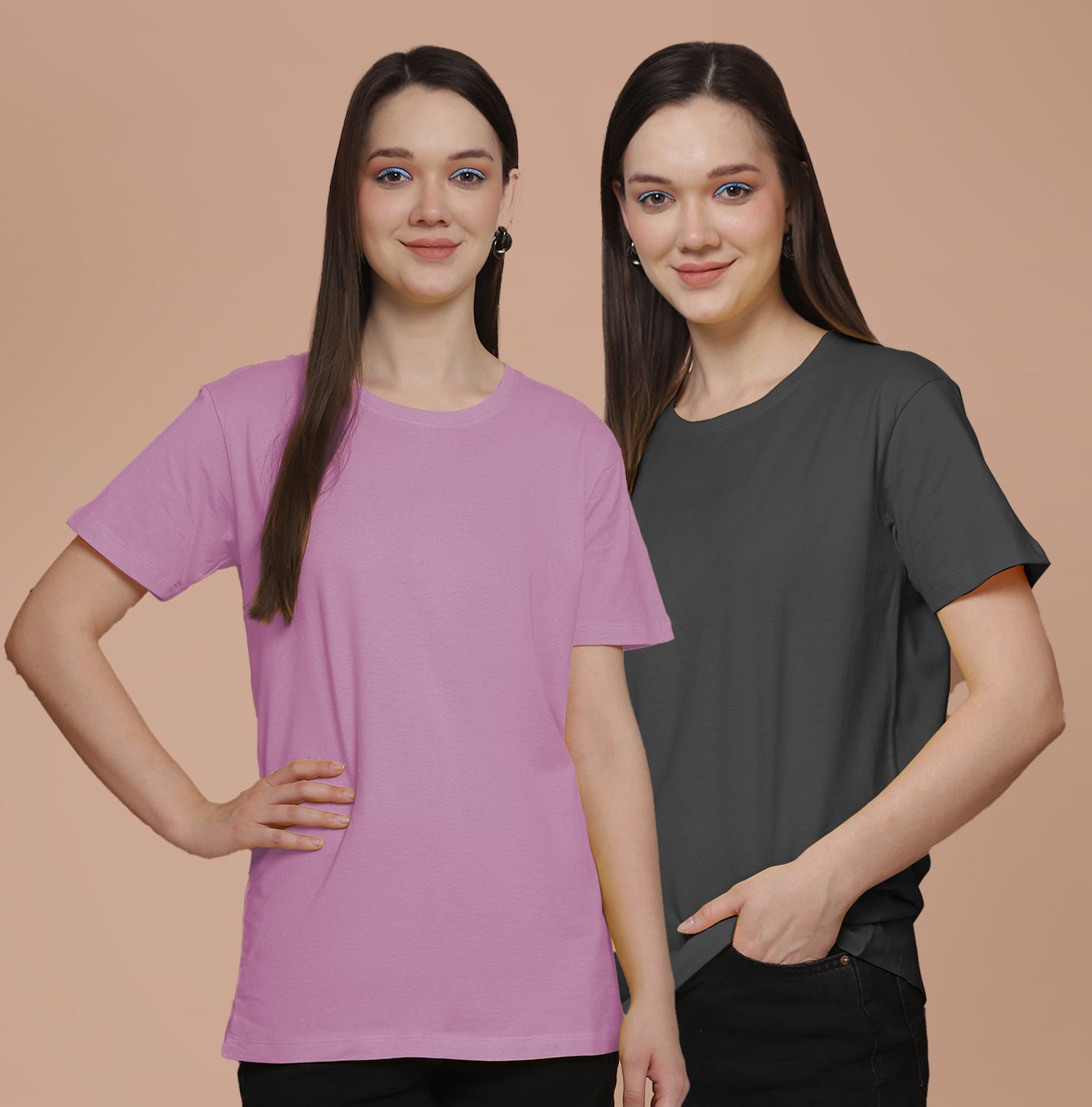 Friskers Pack Of 2 Purple Combination Round Neck Half Sleeves Long T-Shirt