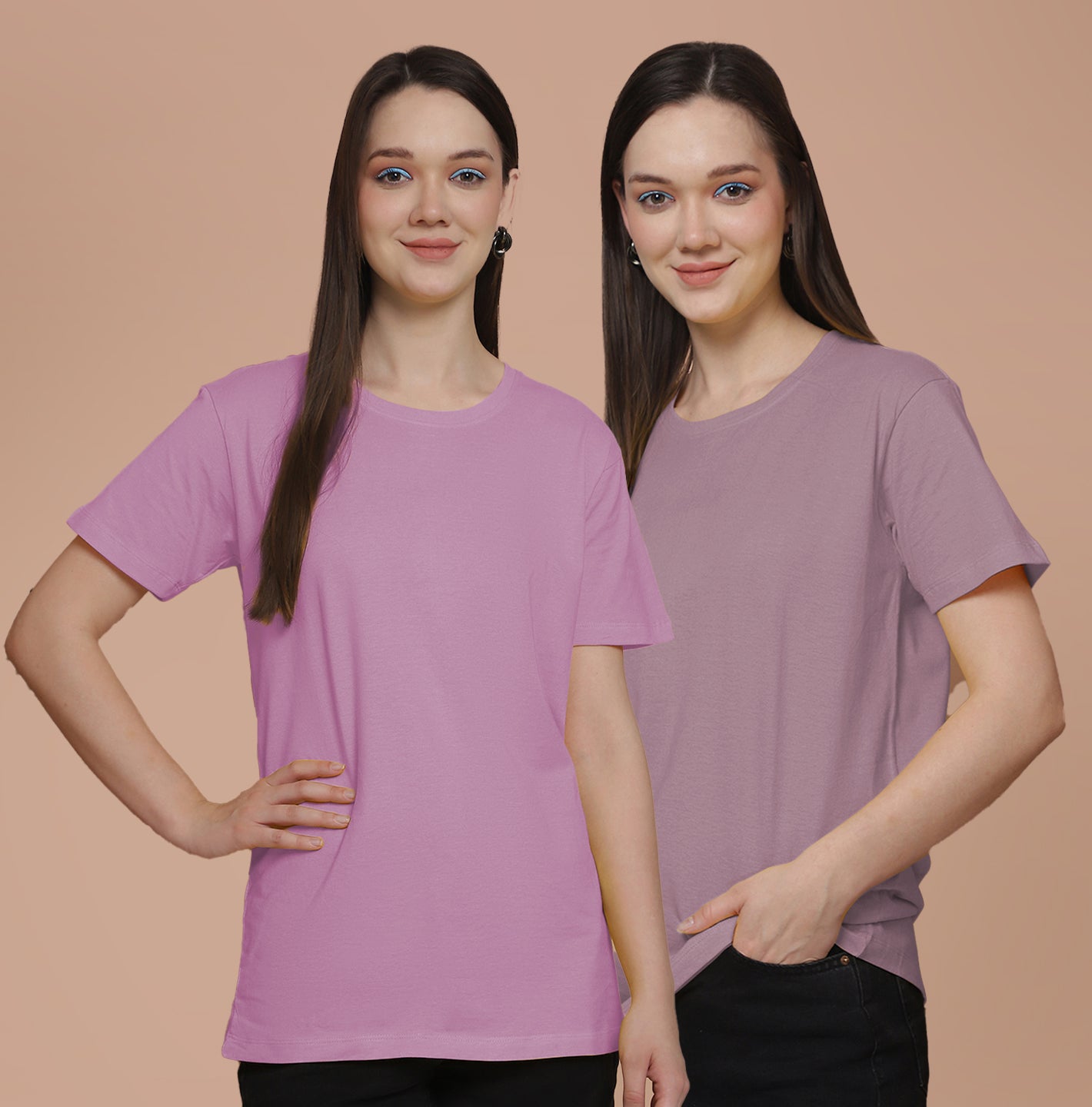 Friskers Pack Of 2 Purple Combination Round Neck Half Sleeves Long T-Shirt