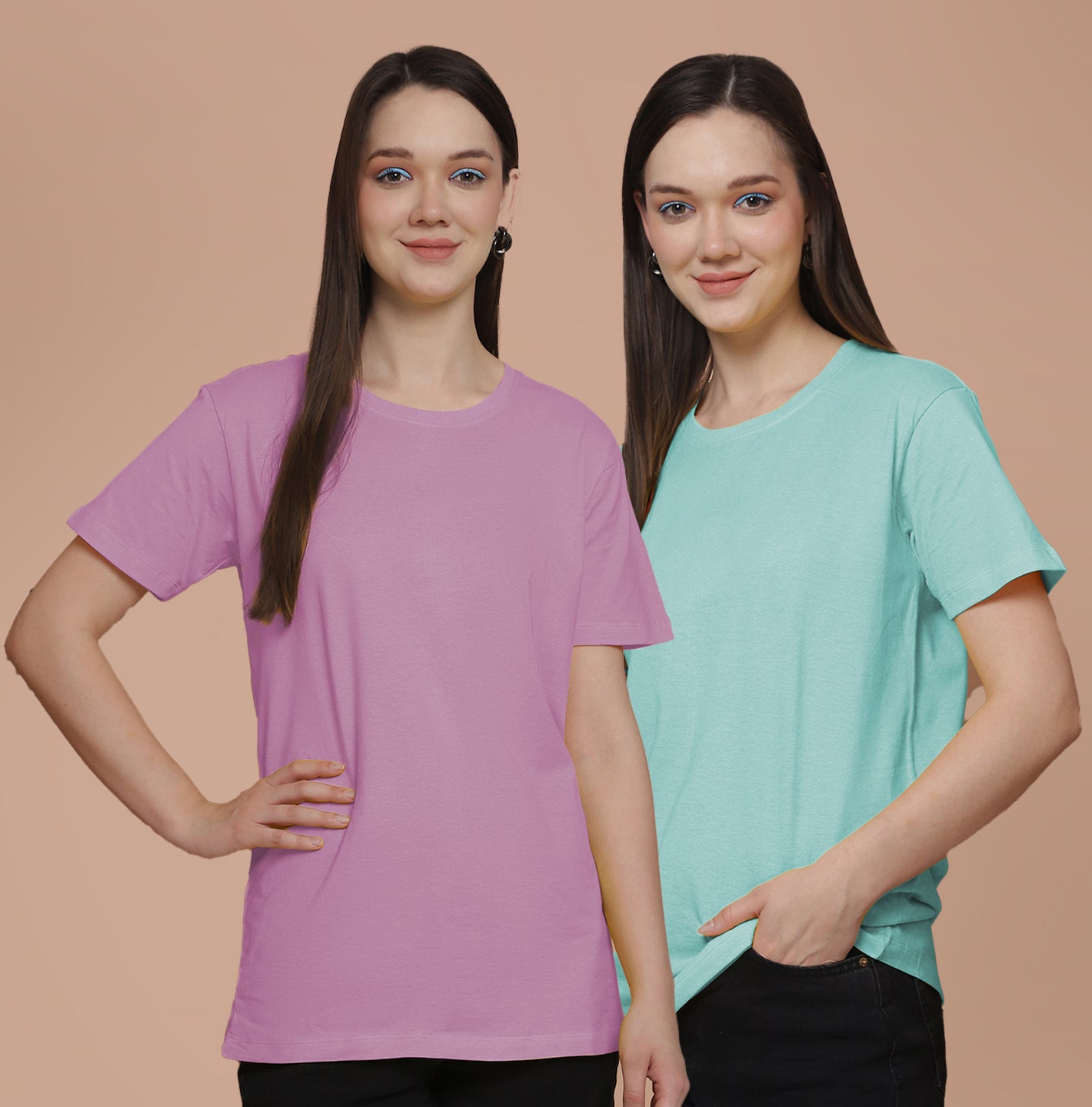 Friskers Pack Of 2 Purple Combination Round Neck Half Sleeves Long T-Shirt