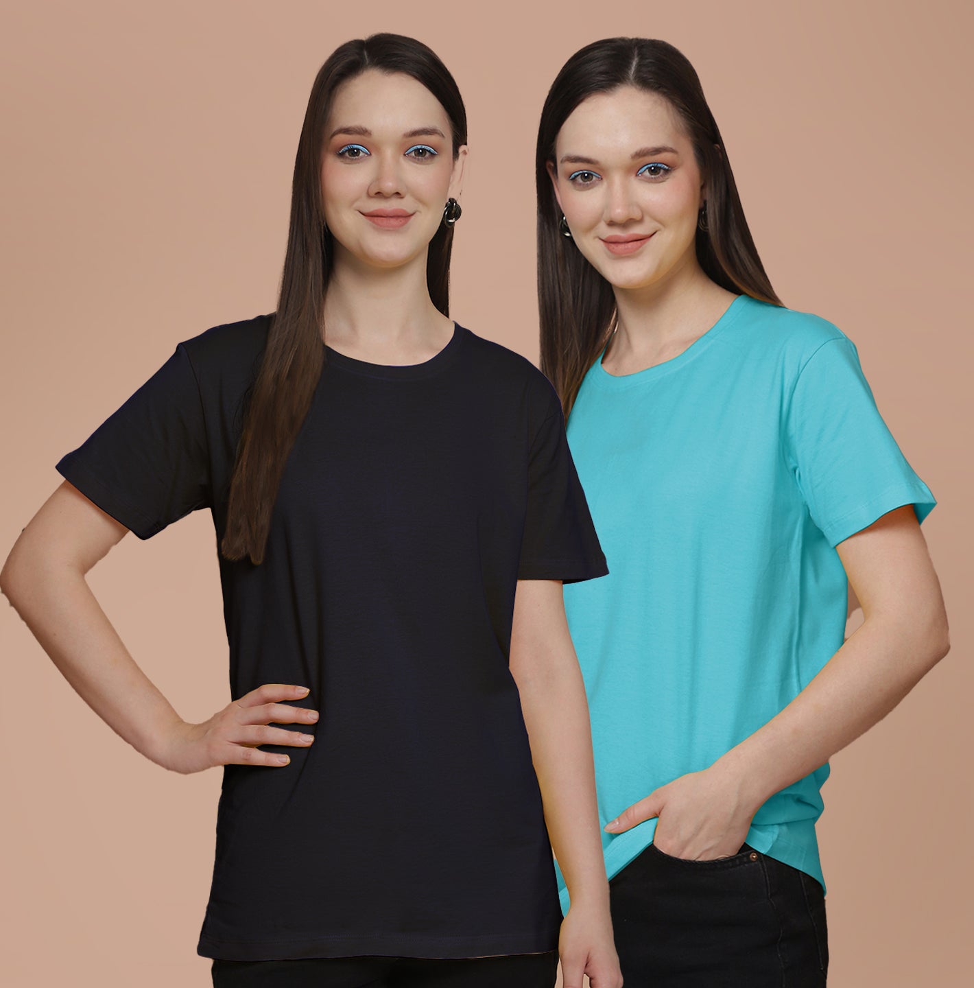 Friskers Pack Of 2 Navy Combination Round Neck Half Sleeves Long T-Shirt
