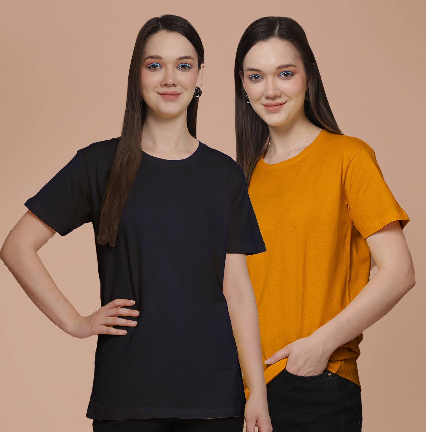 Friskers Pack Of 2 Navy Combination Round Neck Half Sleeves Long T-Shirt