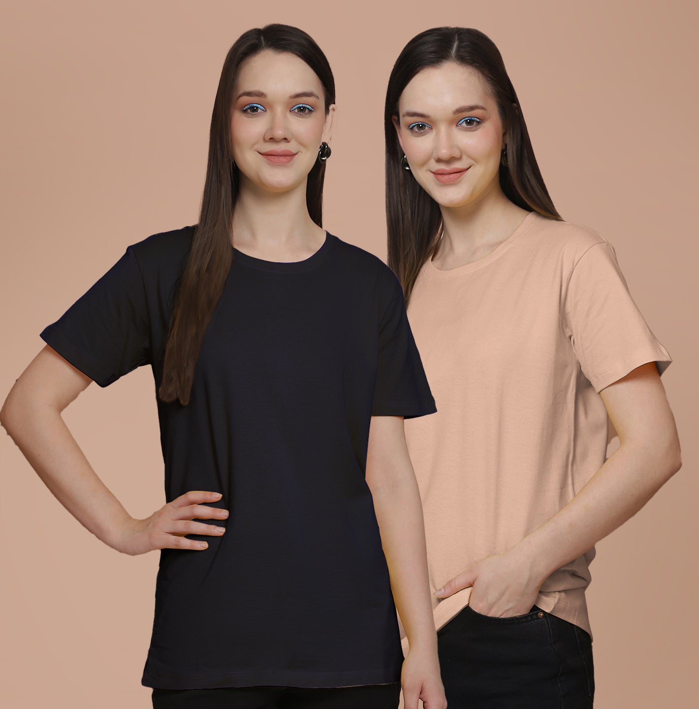 Friskers Pack Of 2 Navy Combination Round Neck Half Sleeves Long T-Shirt