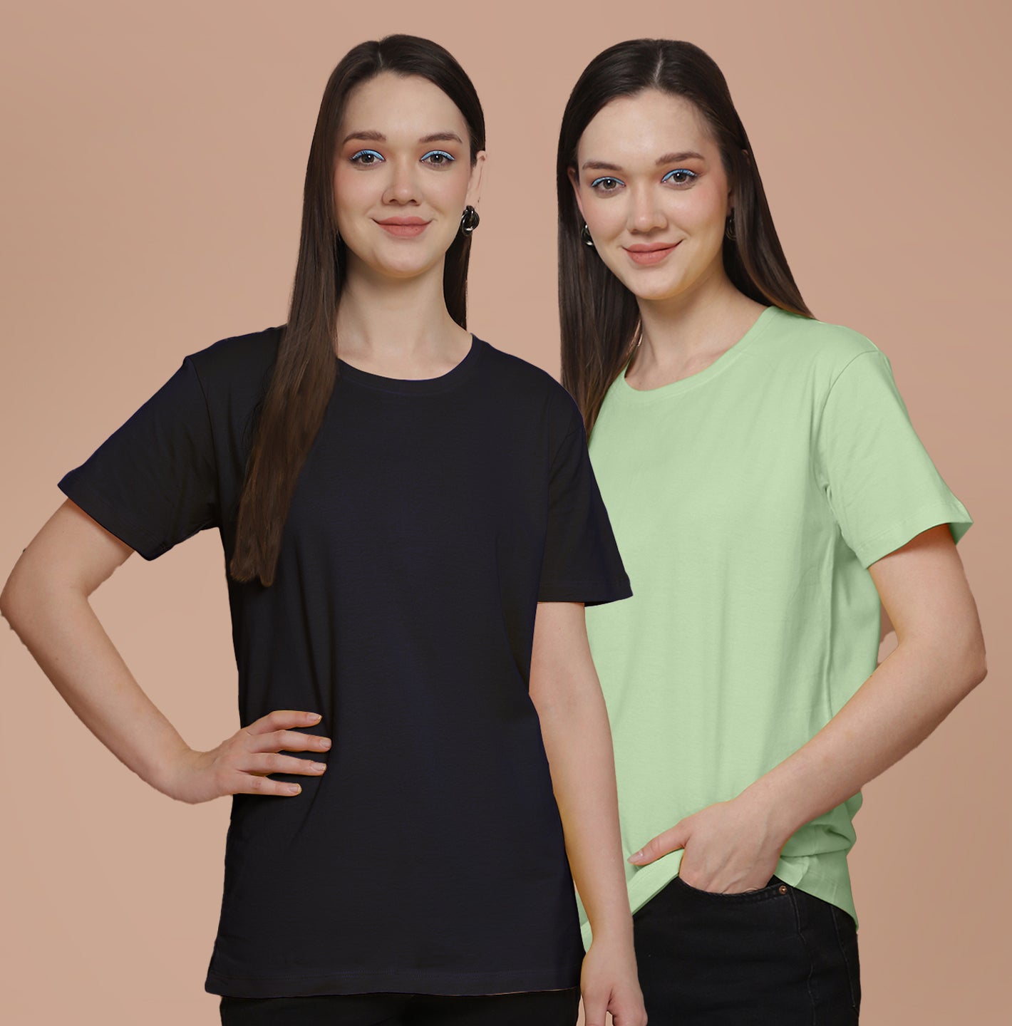 Friskers Pack Of 2 Navy Combination Round Neck Half Sleeves Long T-Shirt