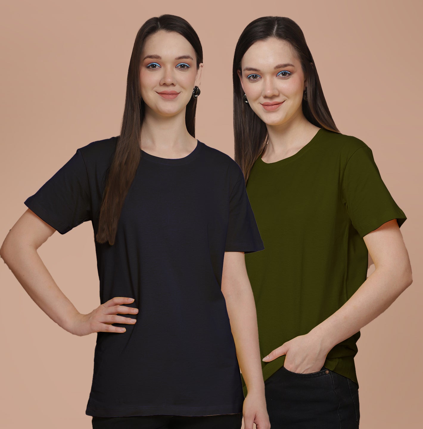 Friskers Pack Of 2 Navy Combination Round Neck Half Sleeves Long T-Shirt