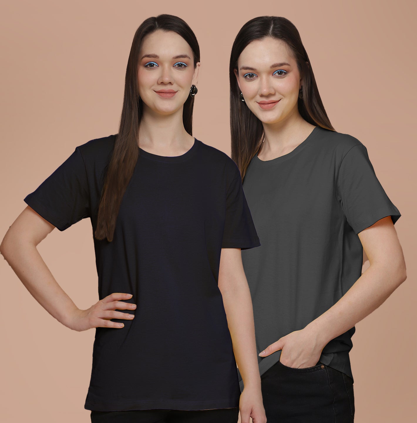 Friskers Pack Of 2 Navy Combination Round Neck Half Sleeves Long T-Shirt