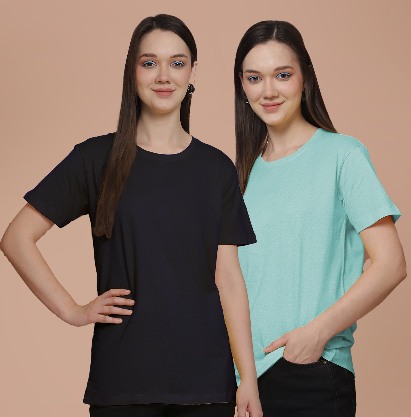 Friskers Pack Of 2 Navy Combination Round Neck Half Sleeves Long T-Shirt