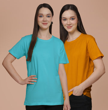 Friskers Pack Of 2 Turquoise Combination Round Neck Half Sleeves Long T-Shirt