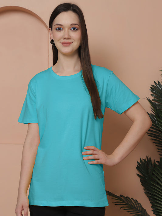 Friskers Pack Of 2 Turquoise Combination Round Neck Half Sleeves Long T-Shirt