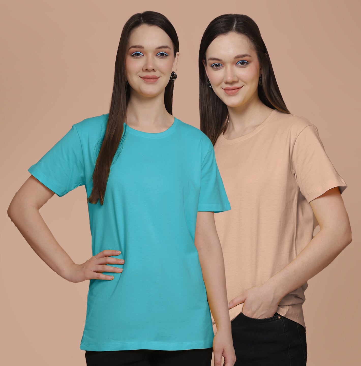 Friskers Pack Of 2 Turquoise Combination Round Neck Half Sleeves Long T-Shirt