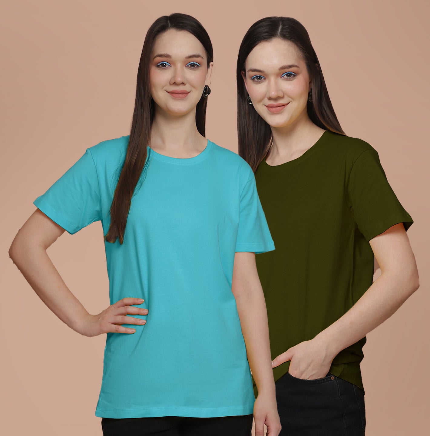 Friskers Pack Of 2 Turquoise Combination Round Neck Half Sleeves Long T-Shirt