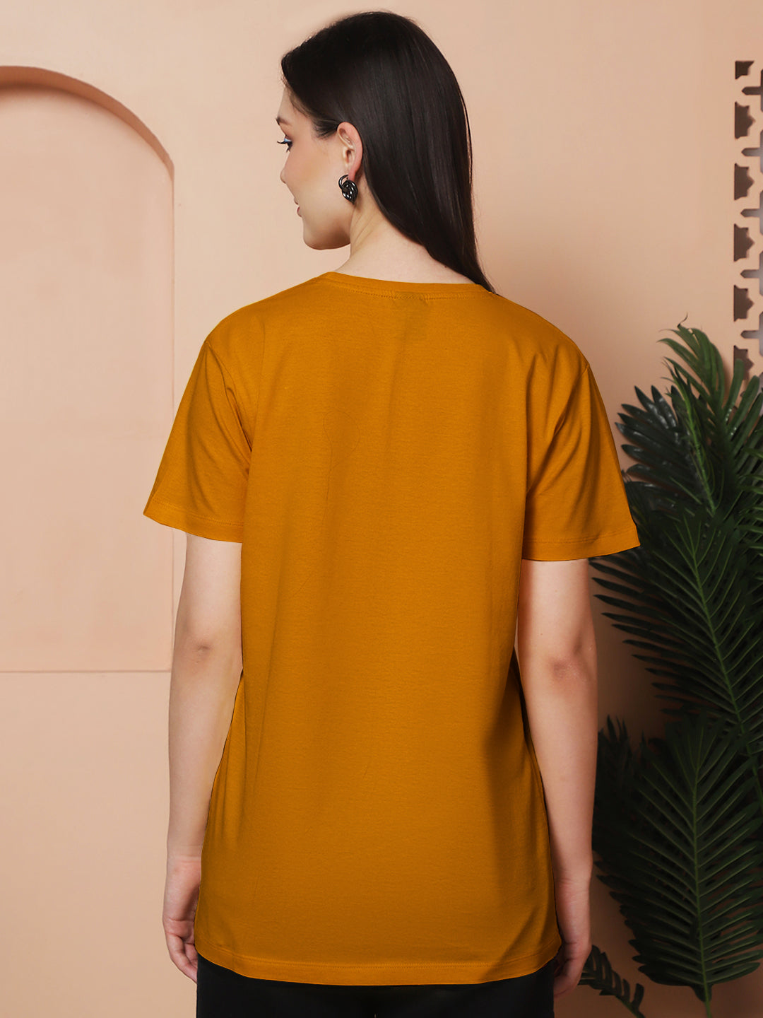 Friskers Pack Of 2 Mustard Combination Round Neck Half Sleeves Long T-Shirt