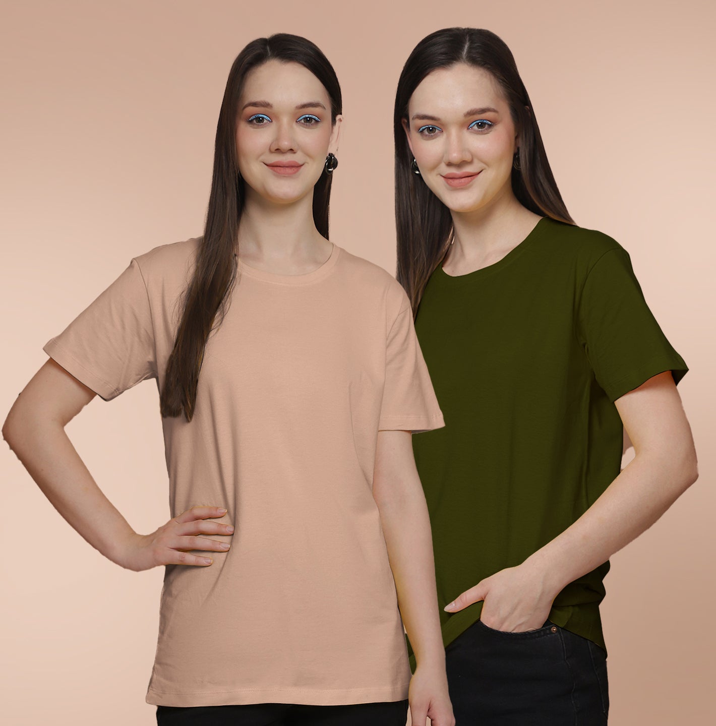 Friskers Pack Of 2 Coral Combination Round Neck Half Sleeves Long T-Shirt