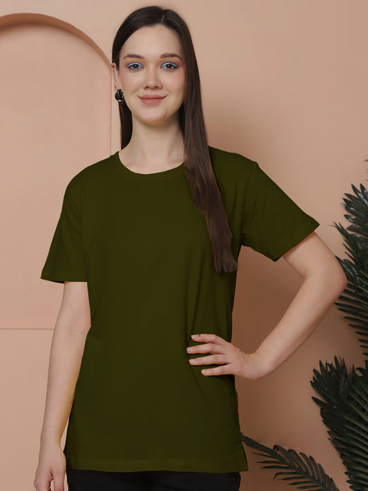 Friskers Pack Of 2 Olive Green Combination Round Neck Half Sleeves Long T-Shirt