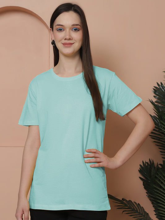 Friskers Pack Of 2 Light Turquoise Combination Round Neck Half Sleeves Long T-Shirt