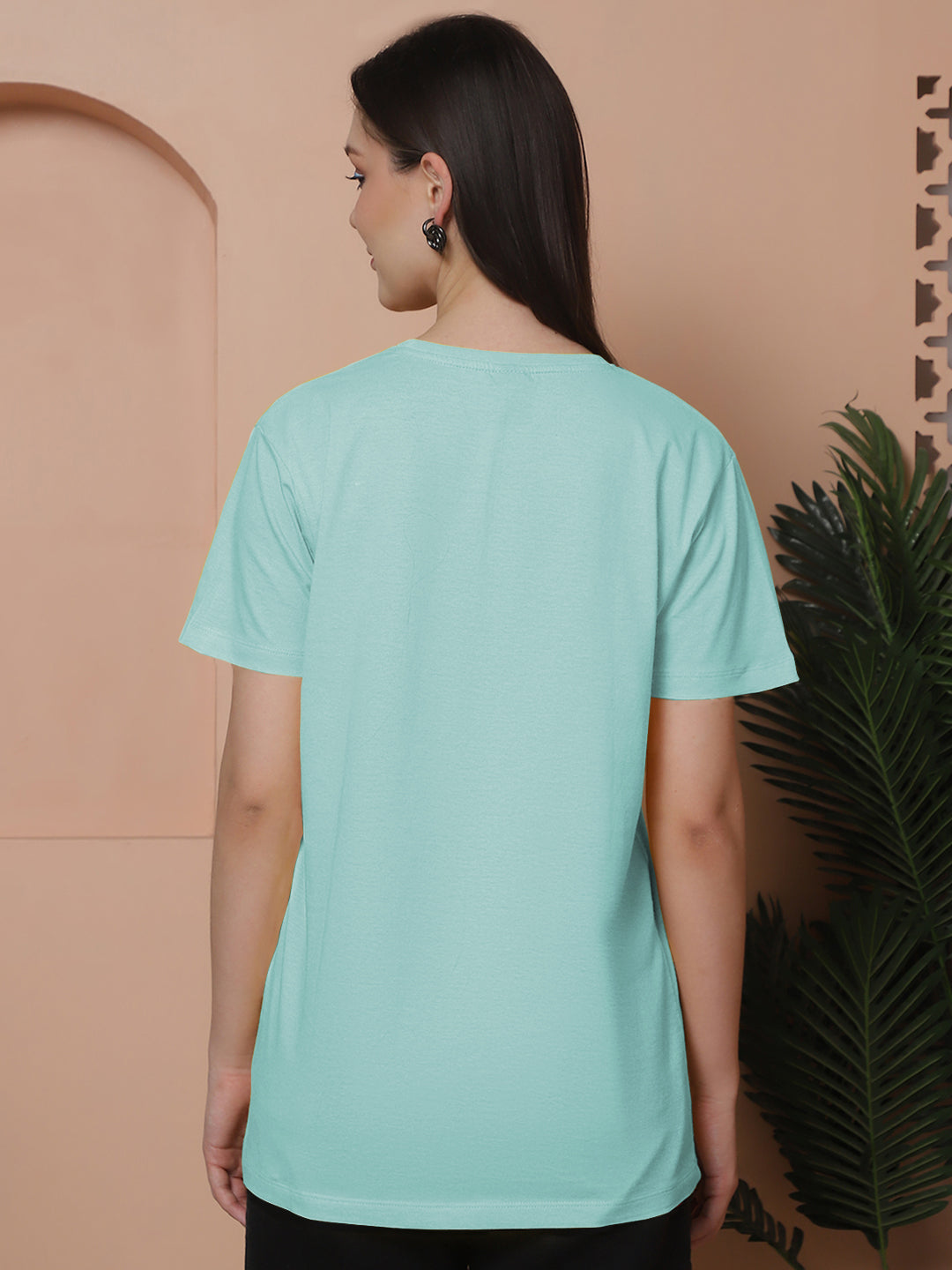 Friskers Pack Of 2 Light Turquoise Combination Round Neck Half Sleeves Long T-Shirt