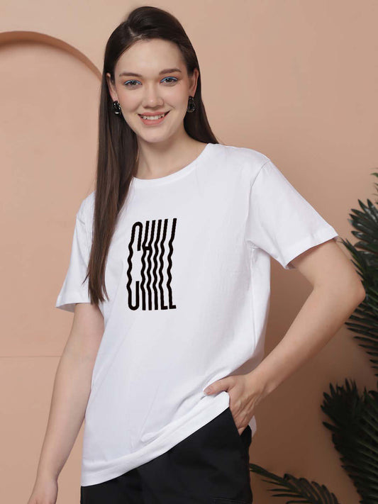 Friskers Women Chill Print Round Neck Half Sleeves Long T-Shirt