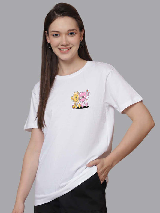 Friskers Women Focus On The Good Print Round Neck Half Sleeves Long T-Shirt