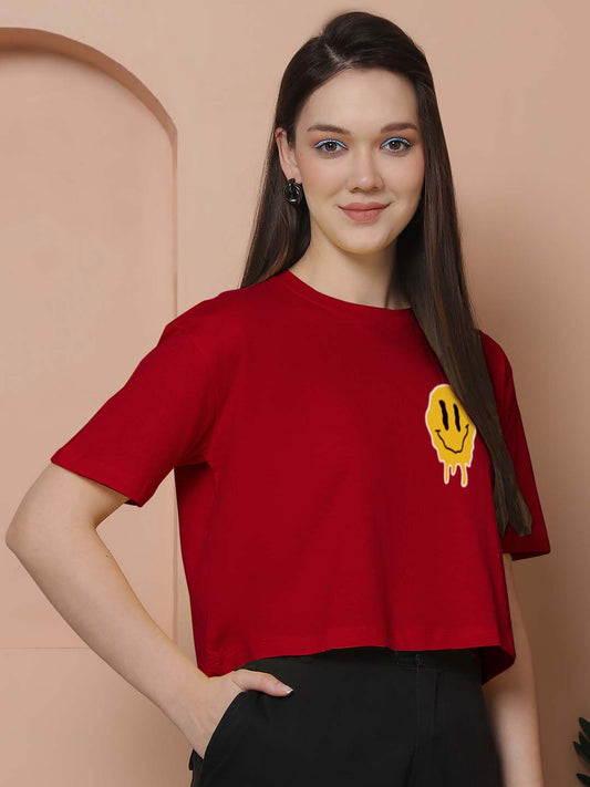 Friskers Women Smile Printed Oversized Cotton Tshirt