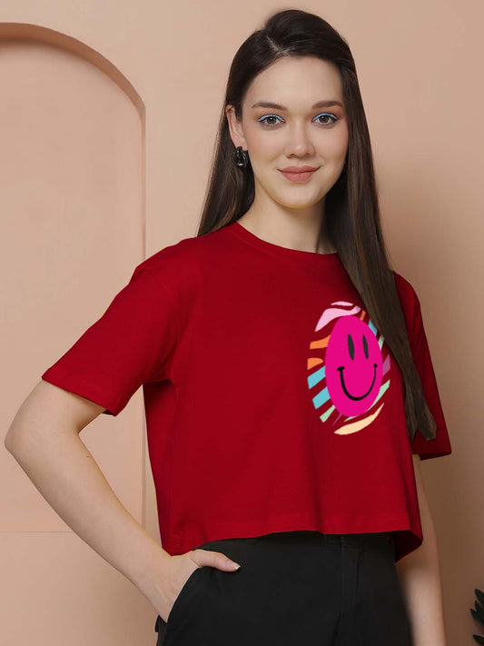 Friskers Women Smile Printed Oversized Cotton Tshirt