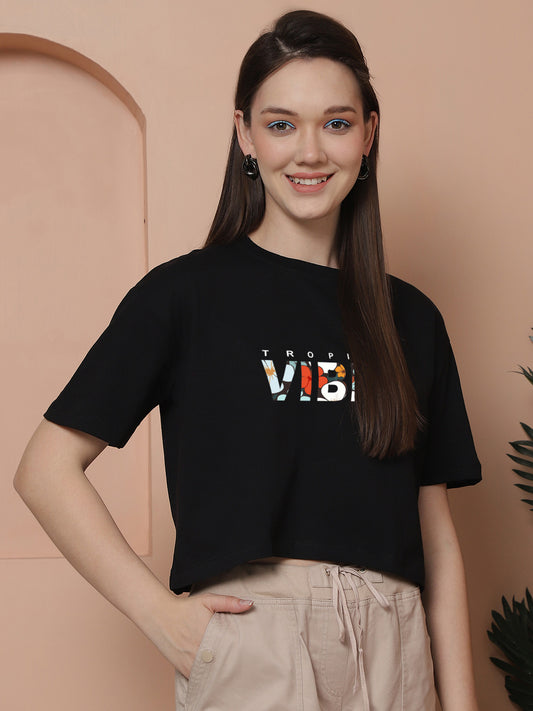 Friskers Women Tropical Vibes Printed Oversized Cotton Tshirt