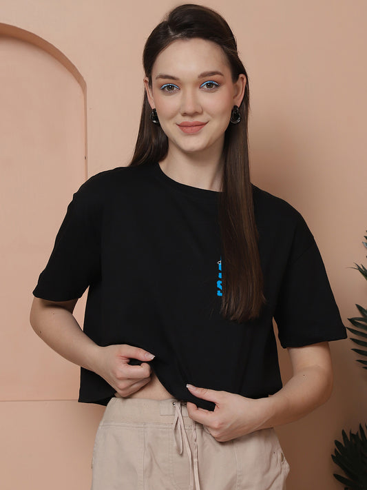 Friskers Women Need Some Space Printed Oversized Cotton Tshirt