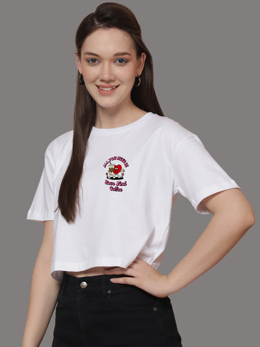 Friskers Women Love And Coffee Printed Oversized Cotton Tshirt