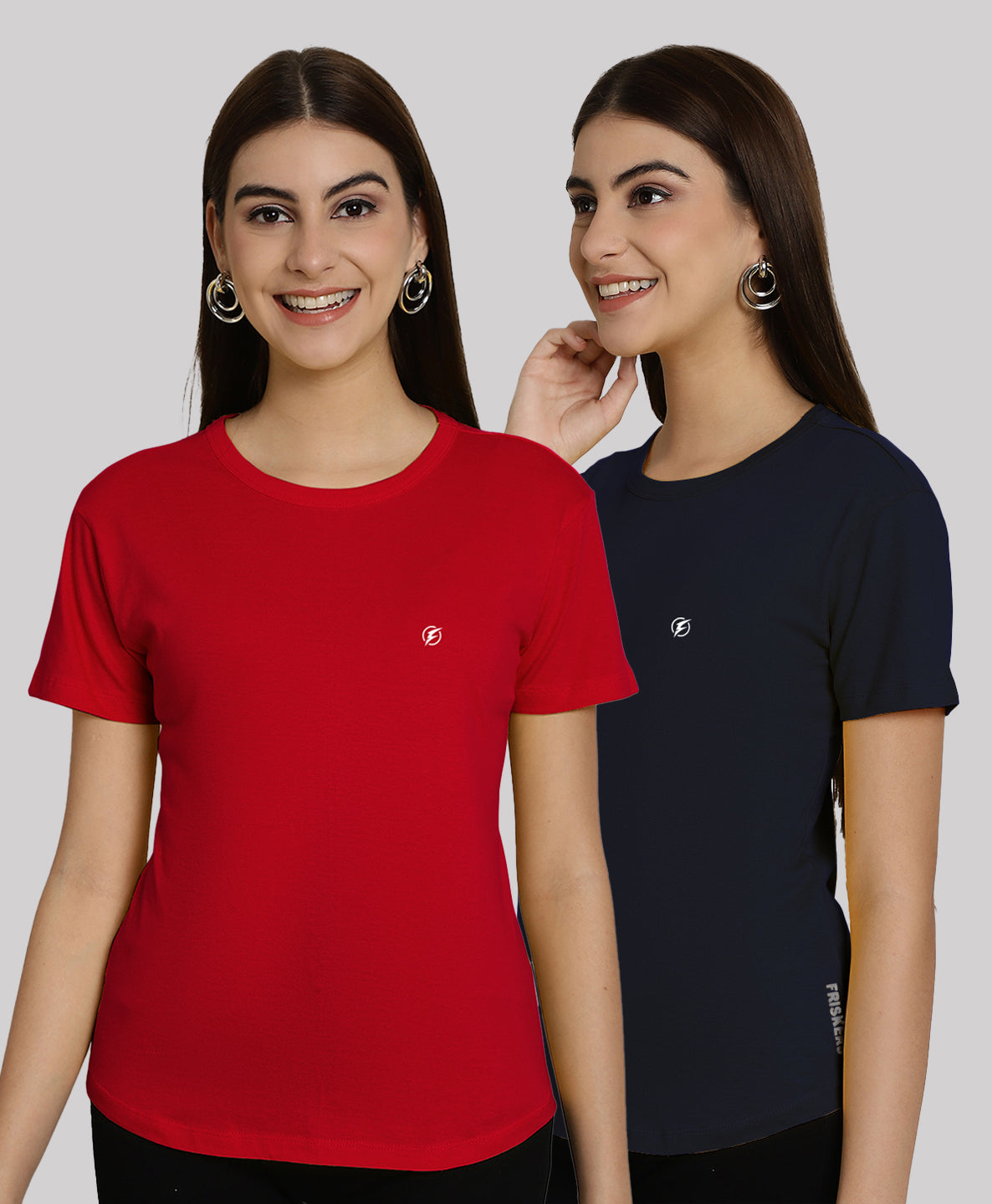 Friskers Pack Of 2 Solid Round Neck Half Sleeves T-Shirt - Friskers