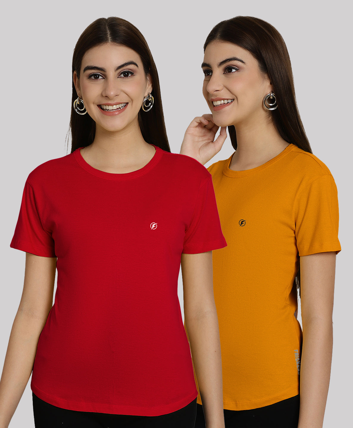 Friskers Pack Of 2 Solid Round Neck Half Sleeves T-Shirt - Friskers