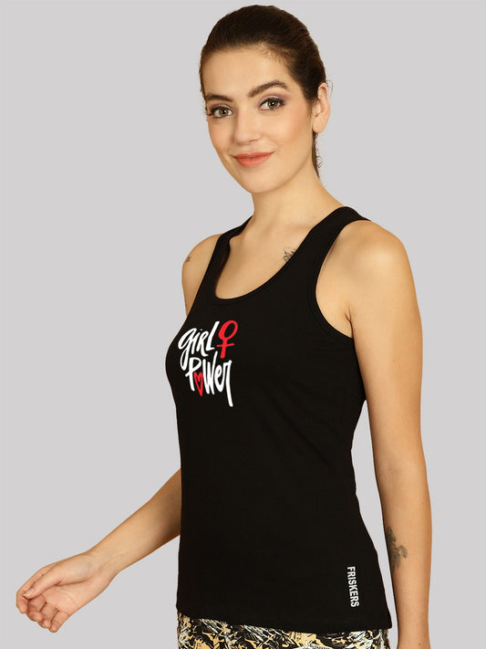 Women Girls Power Printed Cotton Slim Fit Tank Top