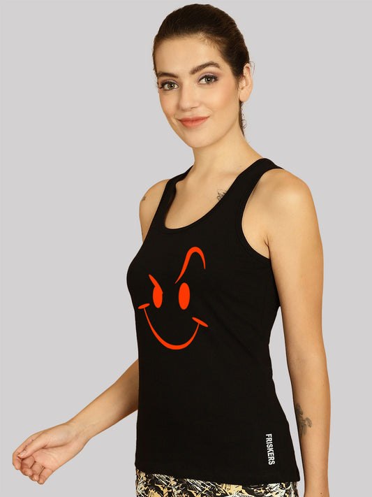 Women Smile Printed Cotton Slim Fit Tank Top