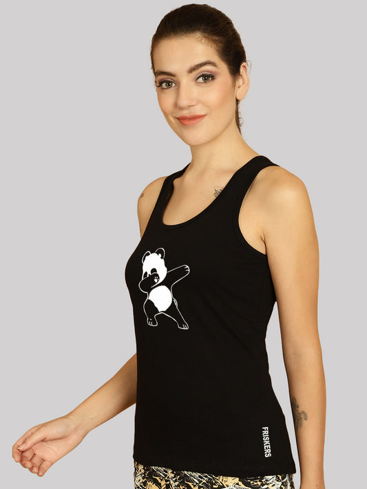 Women Panda Printed Cotton Slim Fit Tank Top