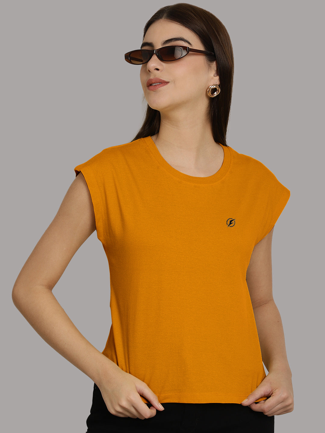 Friskers Solid Women Round Neck Extended Sleeves T-Shirt - Friskers