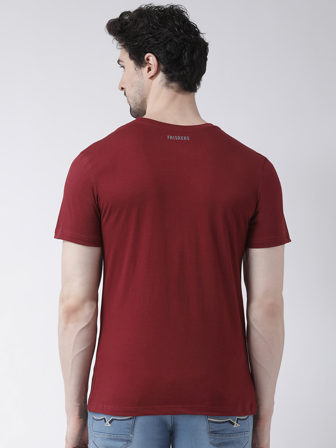 Men's Pack Of 2 Black & Maroon Printed Half Sleeves T-Shirt - Friskers