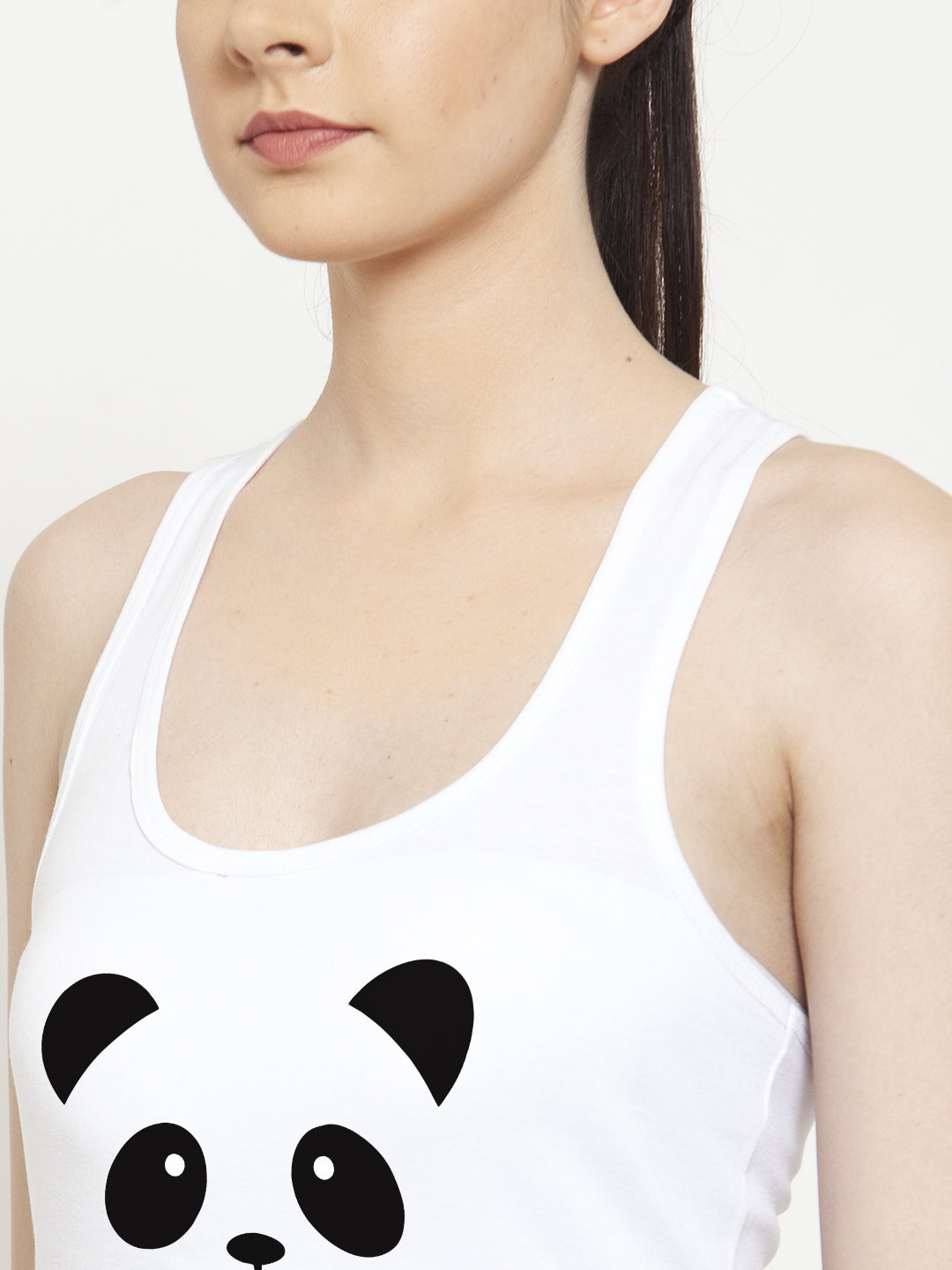Panda Printed Women White Tank Top/Vest - Friskers