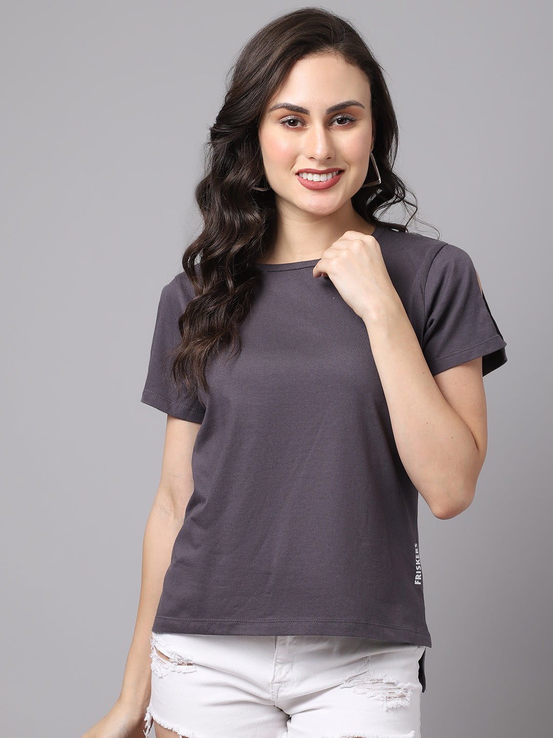 Women Slit Sleeves Pure Cotton T-Shirt - Friskers